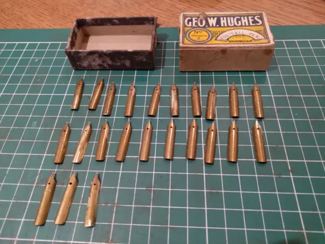 VINTAGE BOXED GEO.W.HUGHES FOOTBALL DIP PENs 1322 NIBS  No. Breadth 2 Price Each