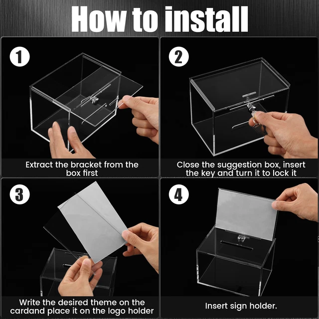 ACRYLIC DONATION BOX with Lock Clear Ballot Box with Sign Holder