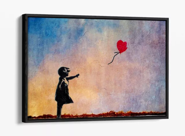 Banksy Sunset Balloon Girl-Deep Floater/Float Effect Framed Canvas Art Print-