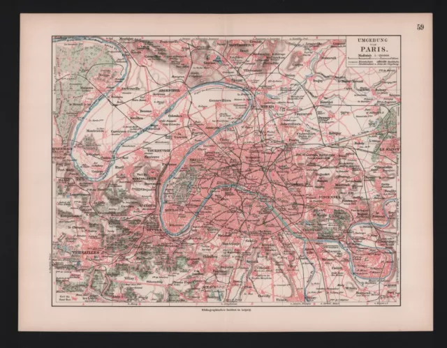 Landkarte city map 1912: Umgebung von Paris. Frankreich