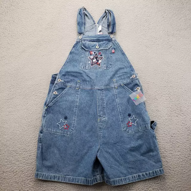 Vintage Disney Plus Overalls Womens 16w Blue Mickey Patriotic Star New American