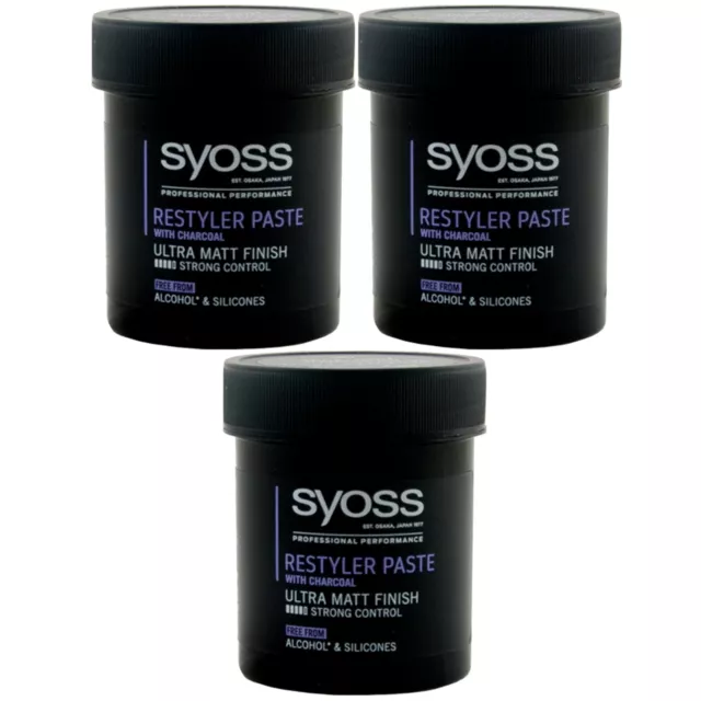 Syoss RESTYLER PASTE 3 x 130ml mit Kohle ohne Silikon und Alkohol ultra matt