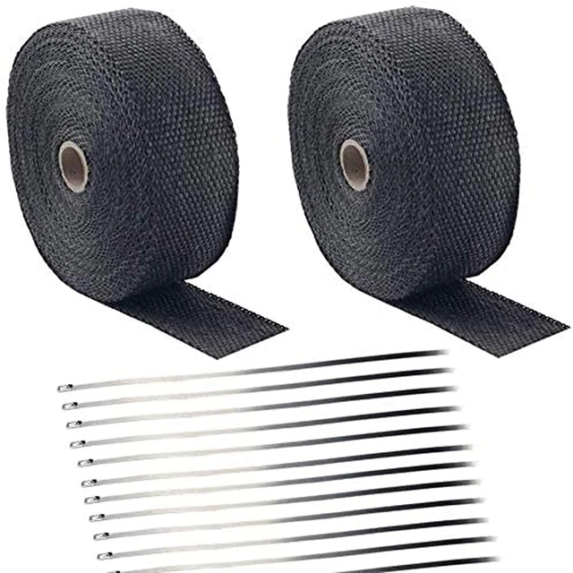 Bande Isolante Échappement 12m X 5cm Noir - Avec 20 Colliers Serrage Inox Pour Moto/Voiture