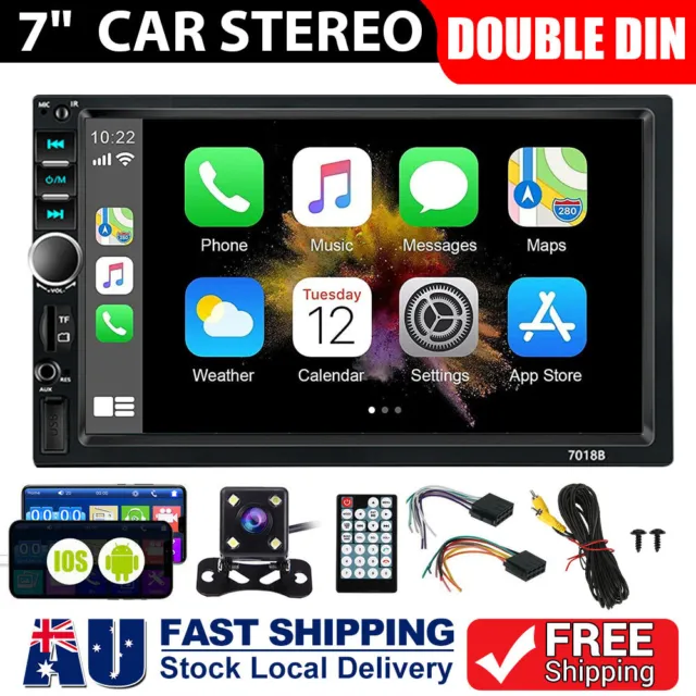 7" Double Din Car Stereo Bluetooth Radio FM//USB/AUX Head Unit Reverse Camera