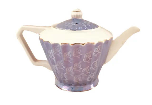 Vintage Blue/Violet & White Ceramic Lusterware Teapot -  6"