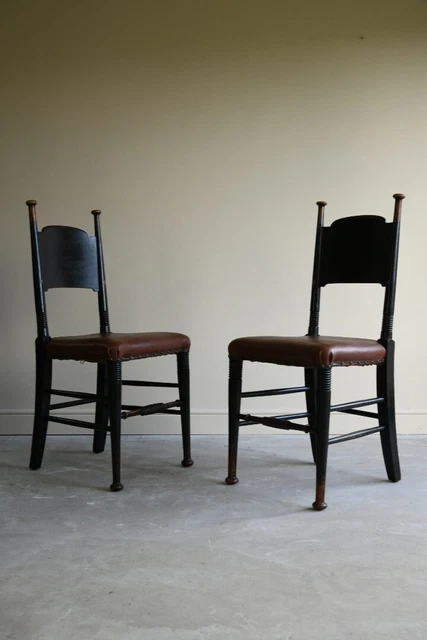 Pair Liberty & Co Ebonised Oak Occasional Chairs William Birch