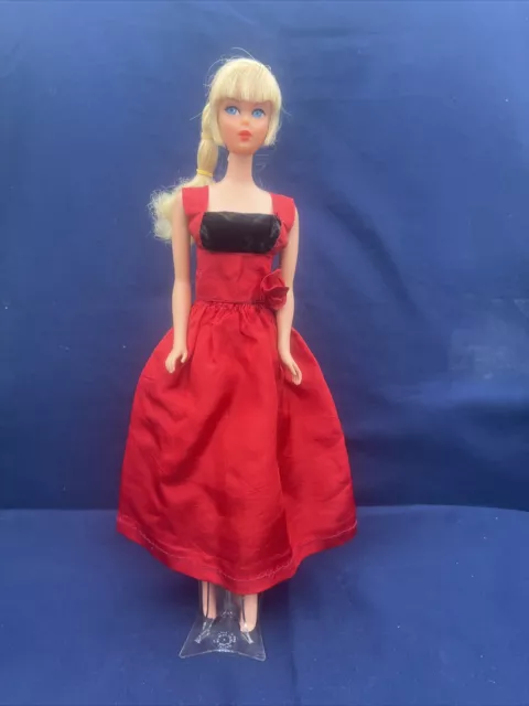 Vintage 1960s Barbie Tammy Clone DRESS - Handmade RED SILK, BLACK VELVET