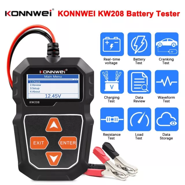 KONNWEI KW208 Car Battery Tester 12V 100-2000CCA Cranking Charging Circut Tester