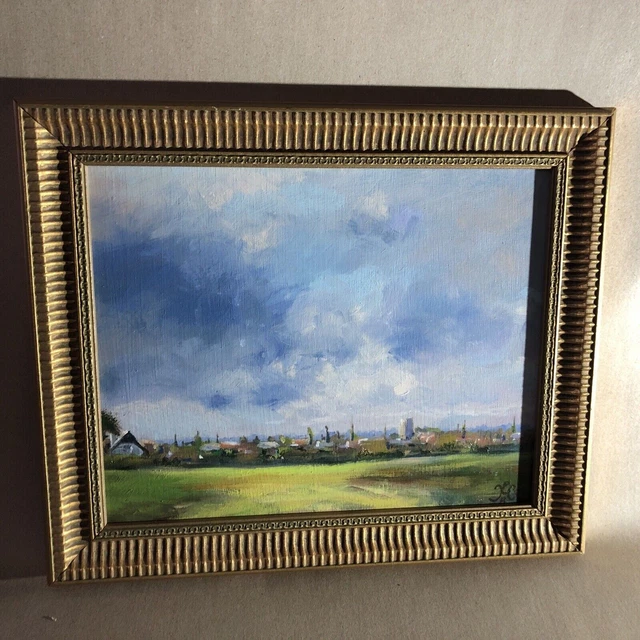 VINTAGE ORIGINAL SIGNED Oil Painting on Board Landscape in Ornate Gold ...