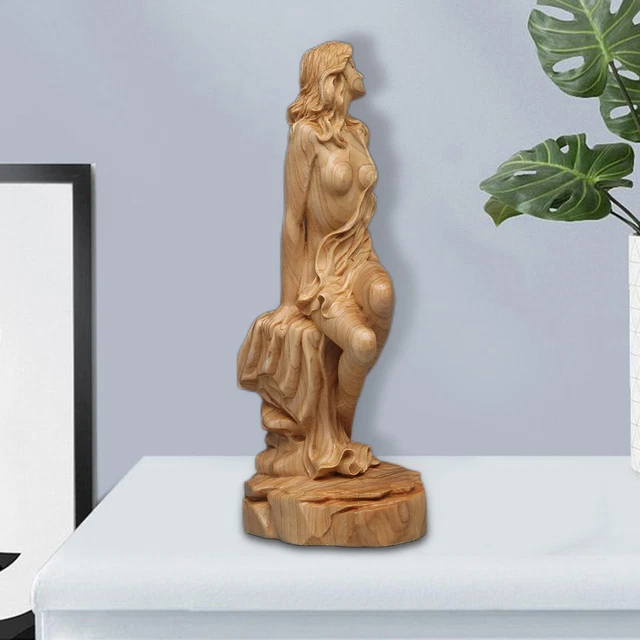 15CM High Carved Boxwood Carving Figurine Beautiful Girl Sculpture Art Craft
