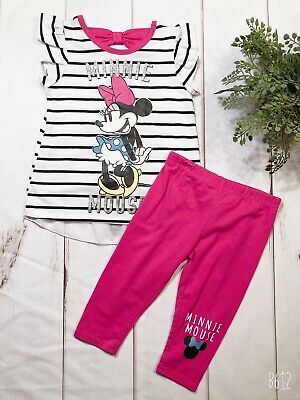 Disney Minnie Mouse Girls 5 Sparkle Striped Shirt & Leggings Outfit 2 Piece Set