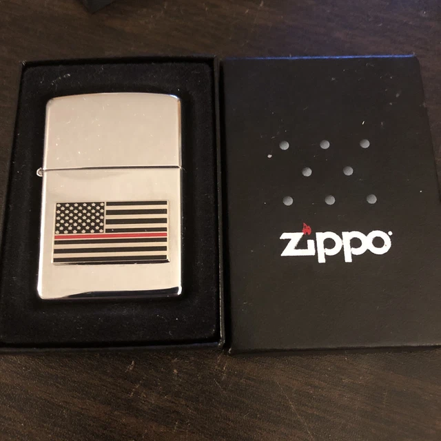 Thin Red Line Flag In Support of USA Honor Injured or Fallen Firefighters Zippo