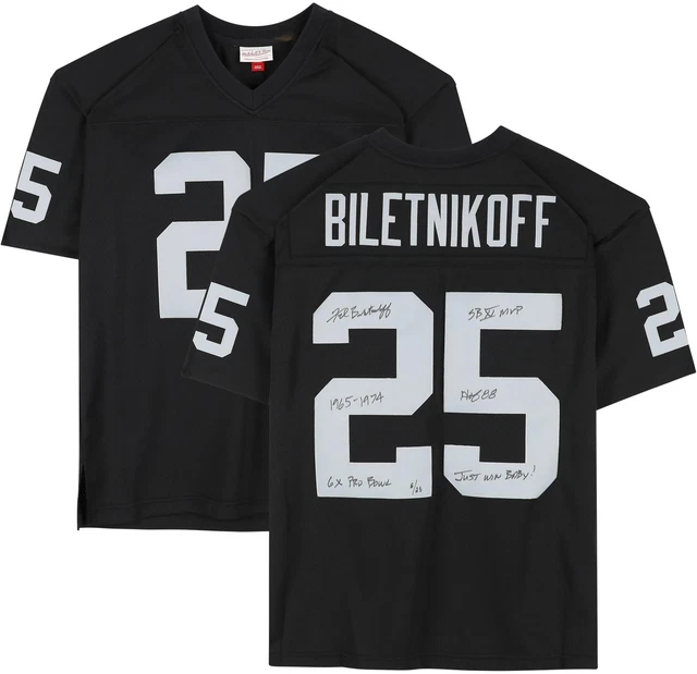 Fred Biletnikoff Raiders Signed Mitchell & Ness Replica Jersey w/Inscs-LE 25 Fred Biletnikoff Raiders Signed Mitchell & Ness Replica Jersey w/Inscs-LE 25