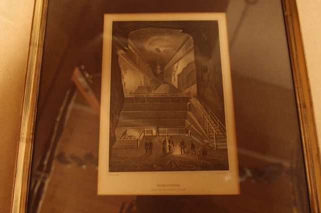 Antiker Stich Bergbau, Bergwerk Wielitzka " Der Michalowiec Saal", schön gerahmt 4