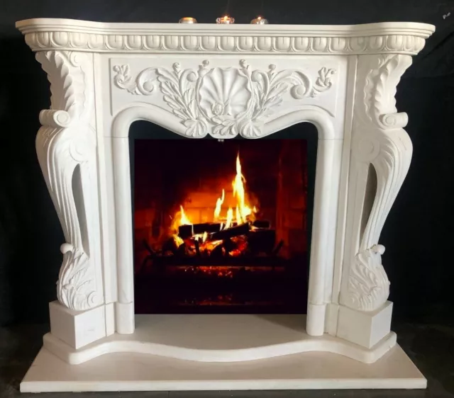 Hand Carved FRENCH Mantle – White Marble Mantel - ABSOLUTELY STUNNING!