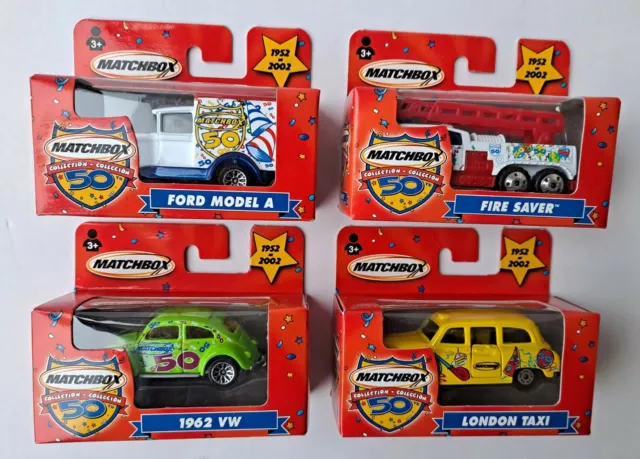 Matchbox 50Th Anniversary Set, London Taxi, Vw Beetle, Fire Engine, Ford Model A