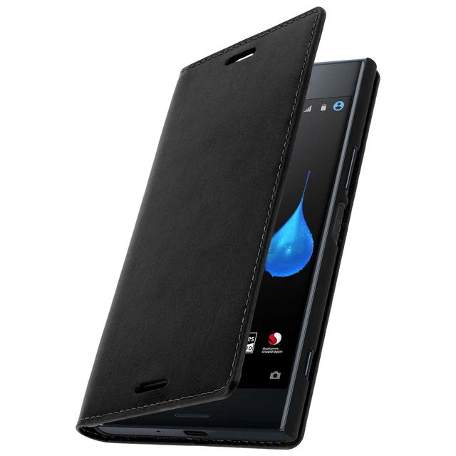 Etui Xperia XZ Premium Coque Clapet Portefeuille Cuir Noir - Fonction stand