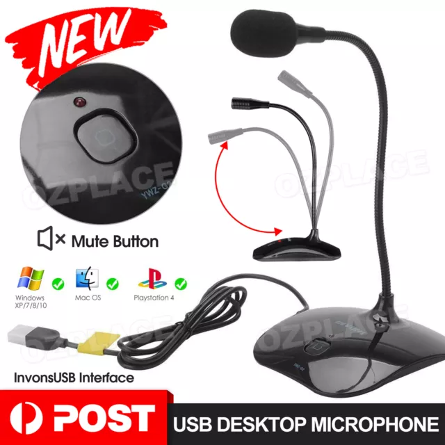 New Plug and Play USB Desktop Microphone with Flexible Neck Adjustable for PC