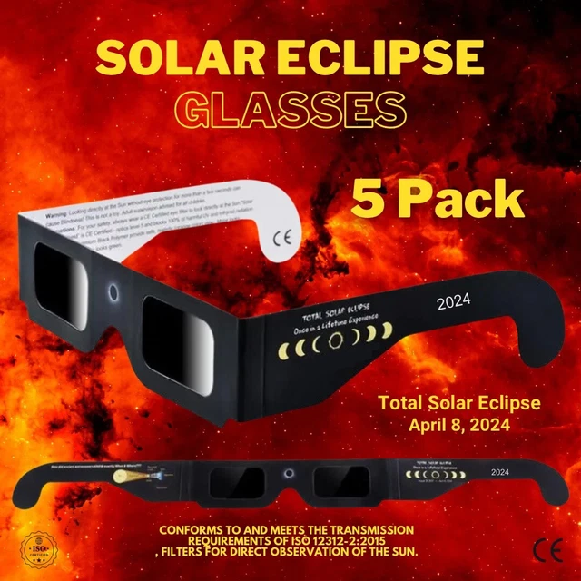 SALE!! 5 PACK NEW 2024 Solar Eclipse Glasses US SELLER ISO & CE CERTIFIED SAFE 6.99 PicClick
