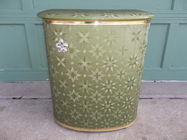 Vtg Mid Century Modern DETECTO NY Laundry Hamper Starburst Green Atomic Bathroom
