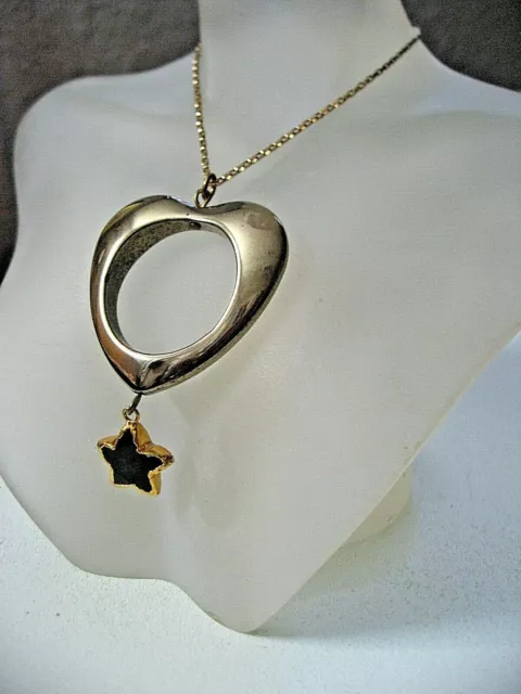 Vanessa Mooney Necklace Ursa Open Gold Heart Pendant & Black Star Charm $149 NWT