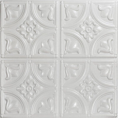 PVC Faux Tin Ceiling Tiles 24 x 24 2x2 Glue Up White Pearl D1148 Pack/6