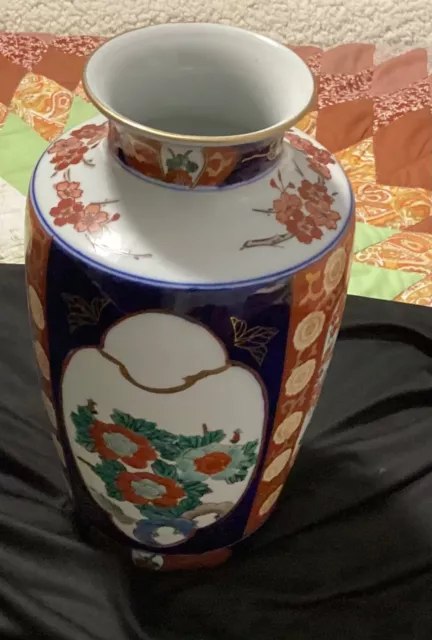 Vintage Gold Imari Vase Handpainted Japan Blue, Green, Red, Gold Decoration