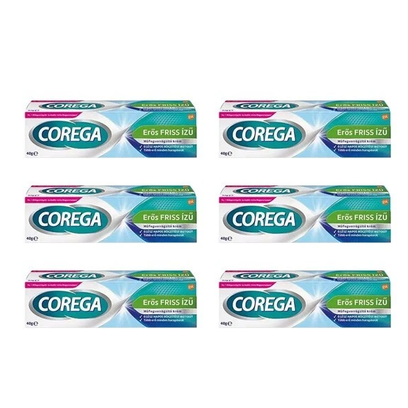 6x Corega Denture Adhesive Cream - 40g - Strong Fresh Taste - ERŐS FRISS ÍZŰ