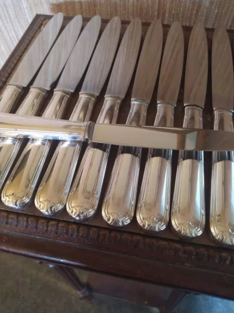 11 Couteaux de Table en Métal Argenté Style Louis XVI