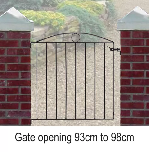 METAL GARDEN GATE BLACK WROUGHT IRON, TO FIT 93 - 98cm WIDE OPENING, LOCKABLE