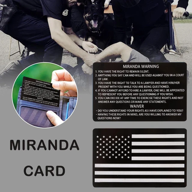Black Miranda Warning Right Phonetic Card Alphabet Military Police Metal Cards