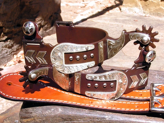 Men's show spurs Silver Buckle design WITH leather straps