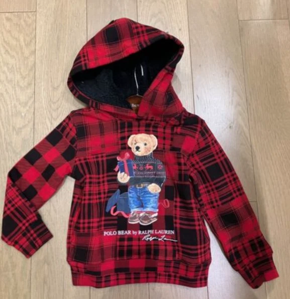 Polo Ralph Lauren Boys GIFT BEAR Classic Hooded Sweatshirt RED PLAID
