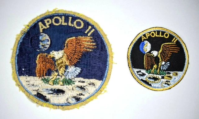 Pair of Vintage Apollo II mission Patches NASA Space Shuttle Moon Landing Eagle