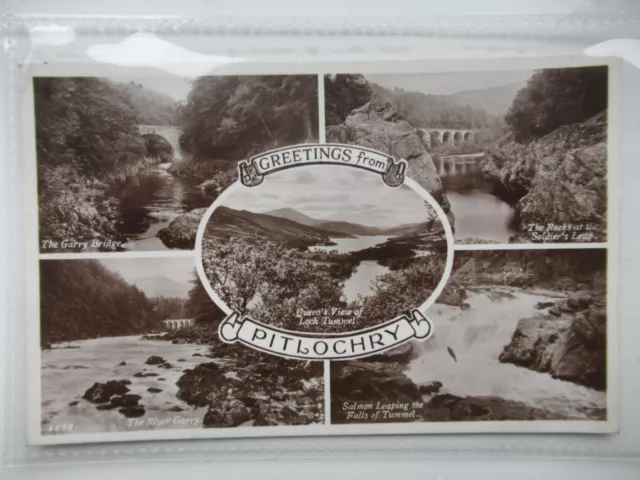 Greetings from Pitlochry Multi View - Perthshire - Scotland - RPPC - Posted