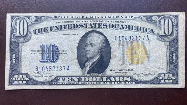 1934 A Ten Dollar Silver Certificate NORTH AFRICA Note $10 Bill Cir. #56433