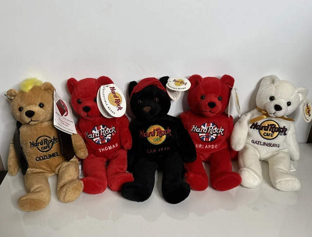 Lot of 6 Hard Rock Cafe Beanbag Bears Cozumel St. Thomas San Juan Orlando And TN
