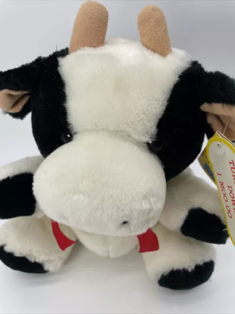 Vtg Prestige Toy Corp . Black/White Red Bow MOO COW Plush Stuffed Animal 8” Read