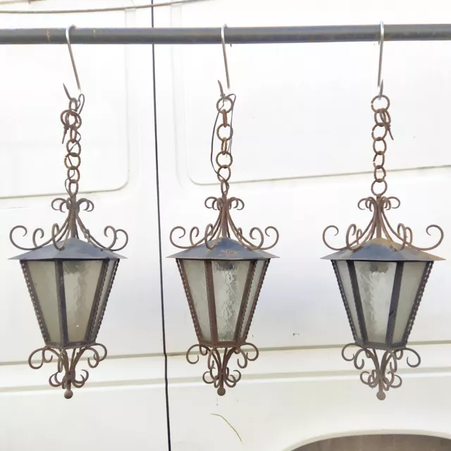 3x LANTERNA LAMPDA DA SOFFITTO X ESTERNO SOTTO PORTICO ANNI 50 LAMPIONE PENDENTE