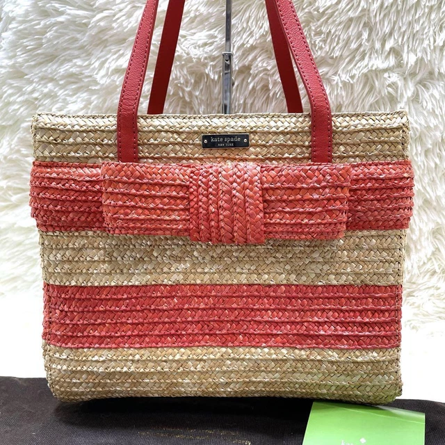 Kate Spade NEW YORK tote bag basket ribbon beige orange 24×29×14cm