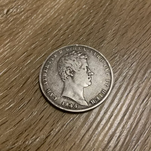 Carlo Alberto 5 Lire 1844 Genova Silver Coin Argento Monete Da Collezione
