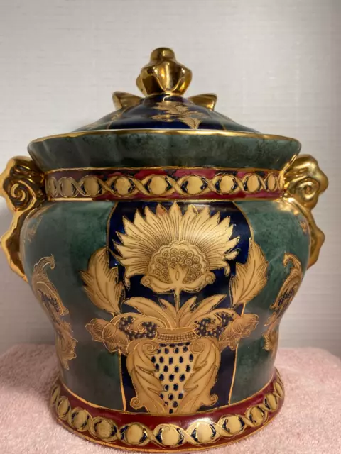 Cloisonne style Ceramic- Porcelain lidded Decorative Jar