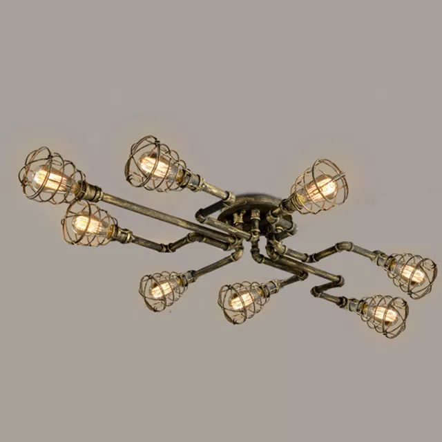 Rustic Industrial Pipe Cage Semi Flush Ceiling Light Steampunk Pendant Lamps