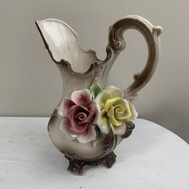 Capodimonte Style Floral Pitcher/Vase-