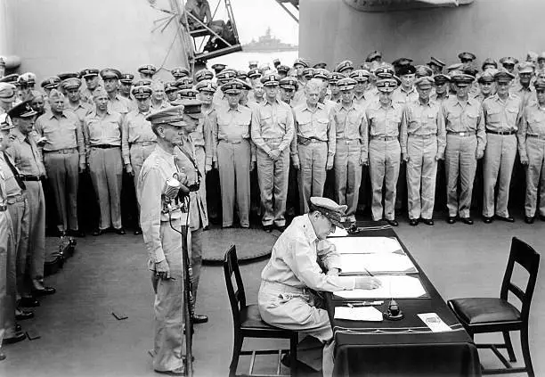 General Douglas MacArthur Signs Japanese Surrender - World War... 1945 Old Photo