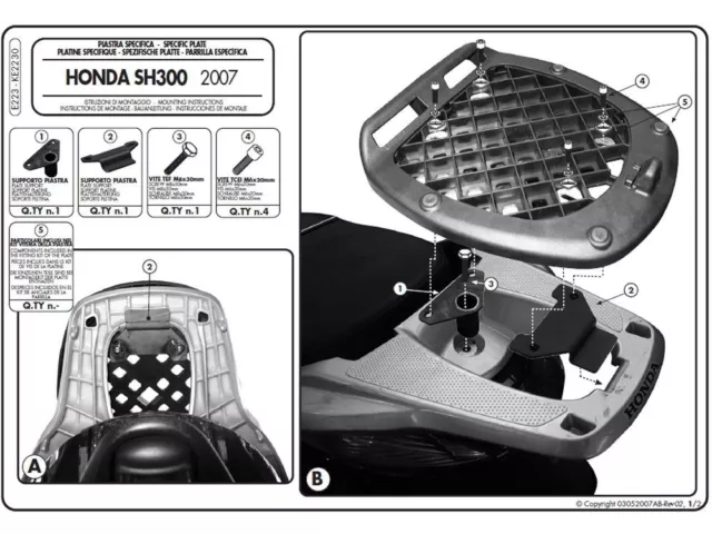 Givi E223 Piastra Portapacchi Porta Baule Bauletto Valigie X Honda Sh 300 07>14