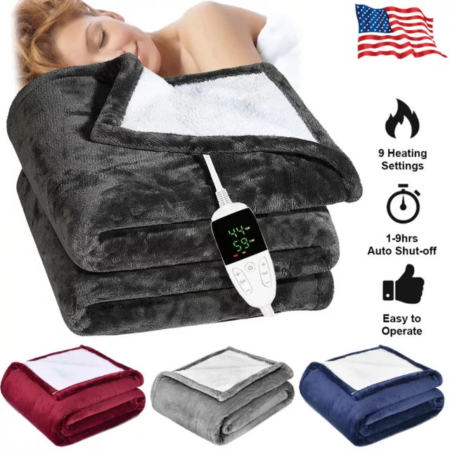 Heated Throw Blanket Electric Blanket Queen Plush Throw with Timer Washable