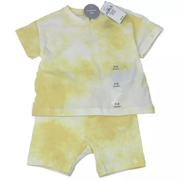 NWT Gap Baby Boy Girl 3-6 Month Yellow Tie Dye Organic Knit Shirt and Shorts Set