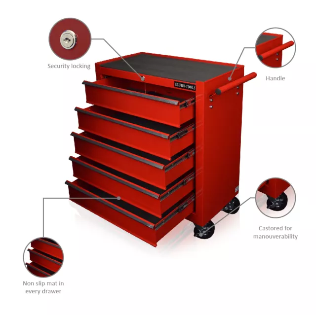 102 Us Pro Red Tools Mechanics Tool Chest Box Roller Cabinet 5 Drawers 2