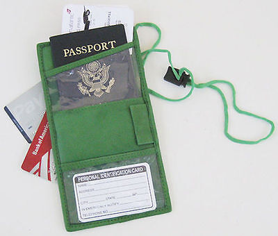 Genuine Leather Passport Cover Neck Strap ID Holder Card Wallet Travel Organizer